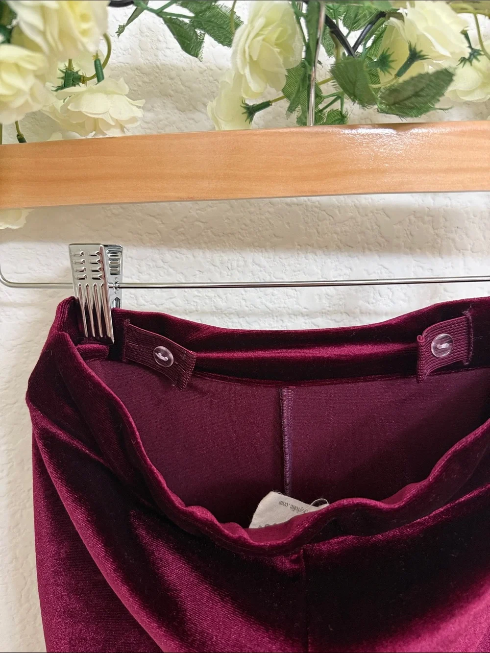 Joyfolie • Burgundy Velvet Ruffle Wide-Leg Pants